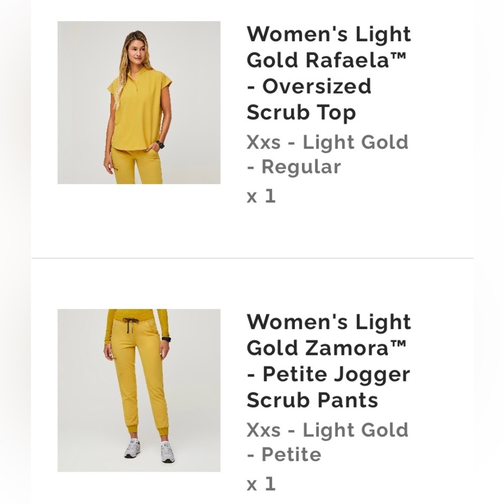 Figs Scrub Set in Light Gold// petite XXS pants// XXS top